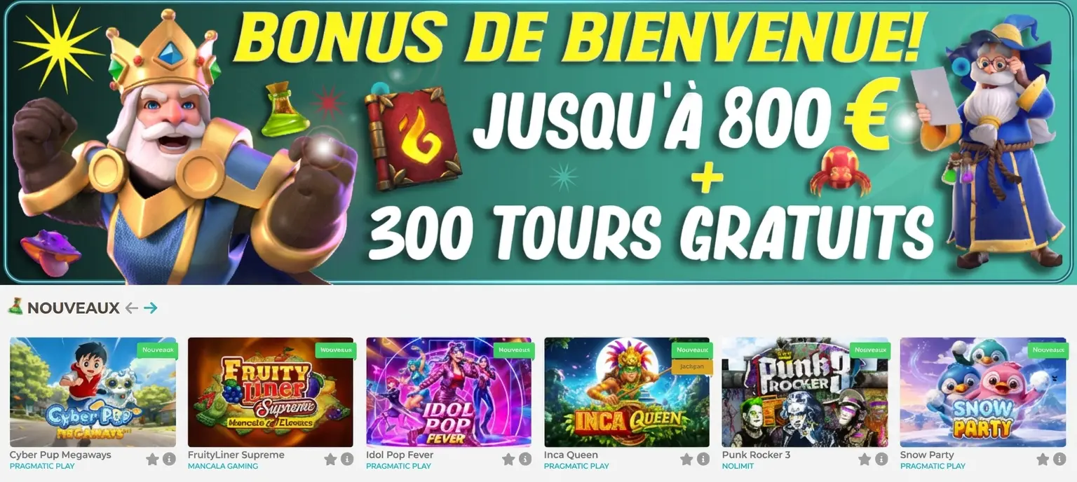 Bonus bienvenue 800 € + 300 tours